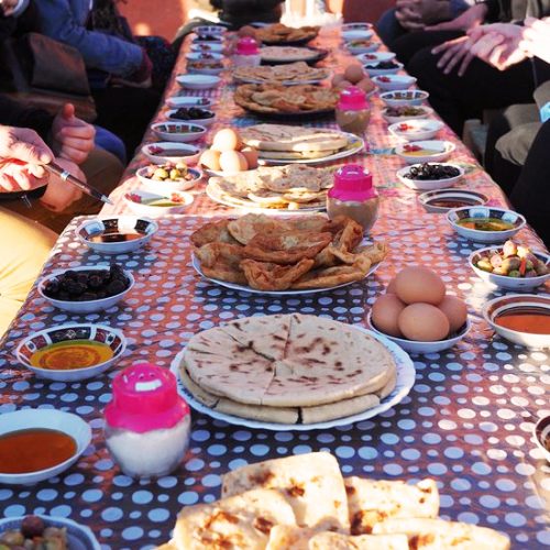 Sharing typical local breakfast after a Marrakech Hot Air Balloon ride